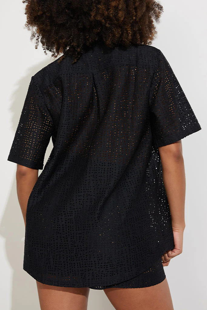 Eyelet Lace Island Shirt in Black - Image 5