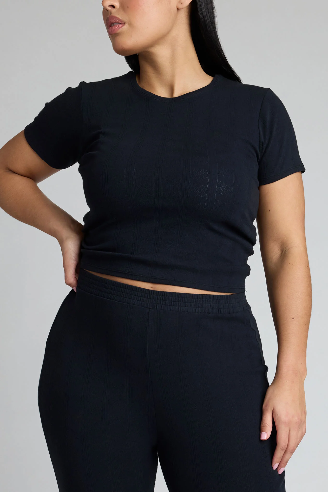 Pointelle Baby Tee in Black - Image 5