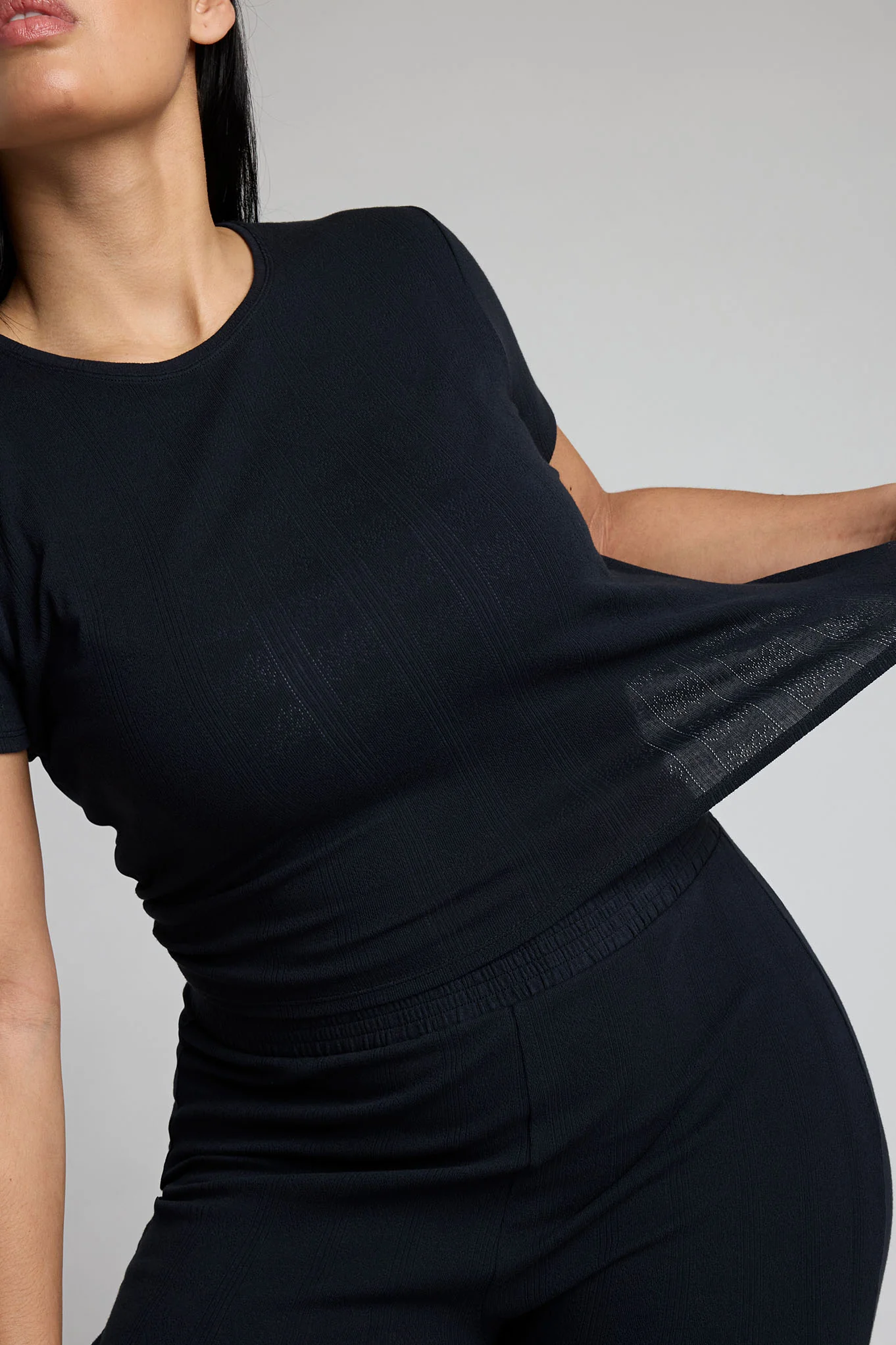 Pointelle Baby Tee in Black - Image 8