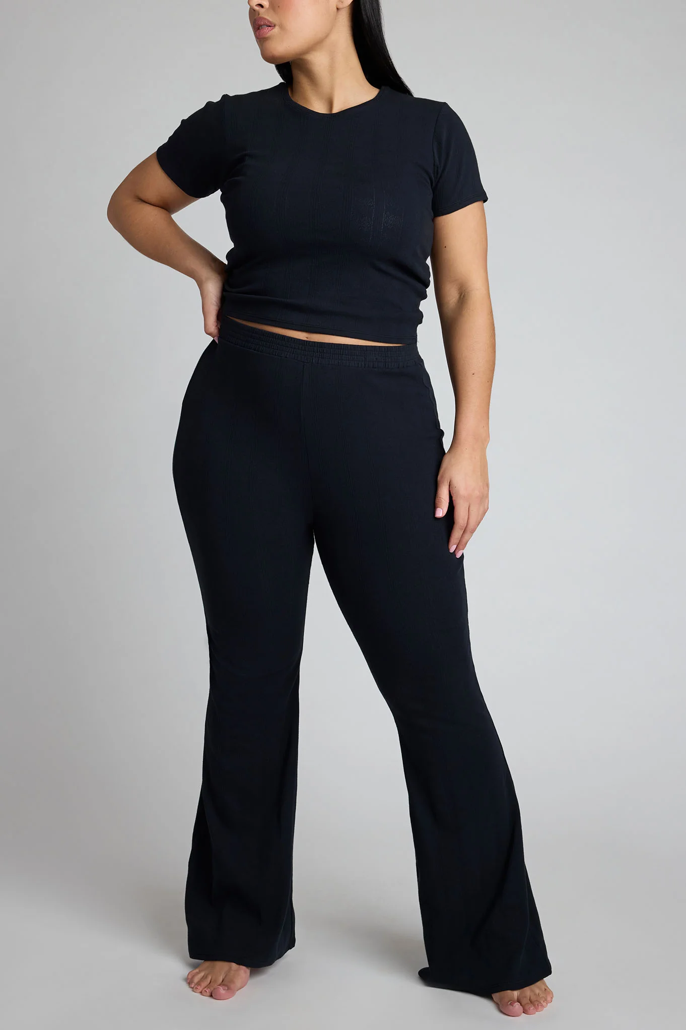Pointelle Flare Pant in Black - Image 3