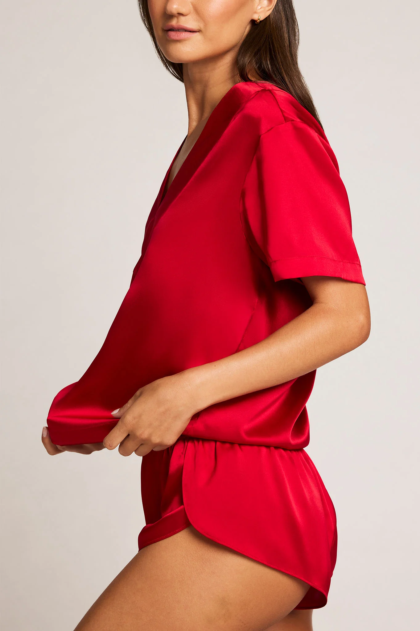 Eclipse Washable Silk V-Top in Cerise - Image 2