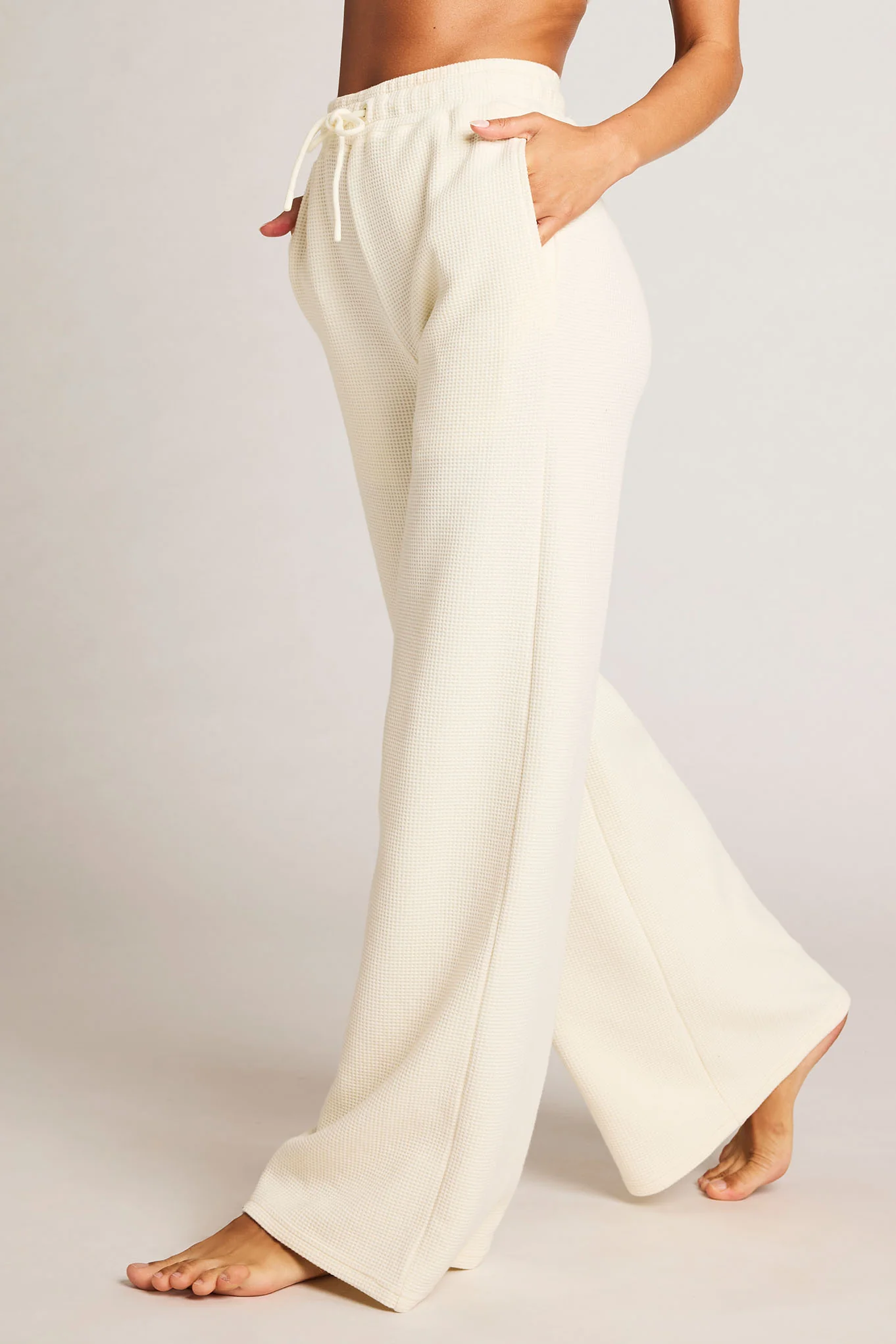 Waffle Knit Track Pant in Cream
