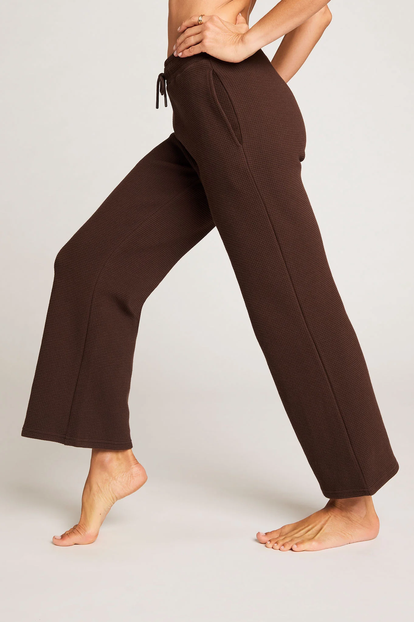 Waffle Knit Cropped Track Pant in Espresso - Image 2