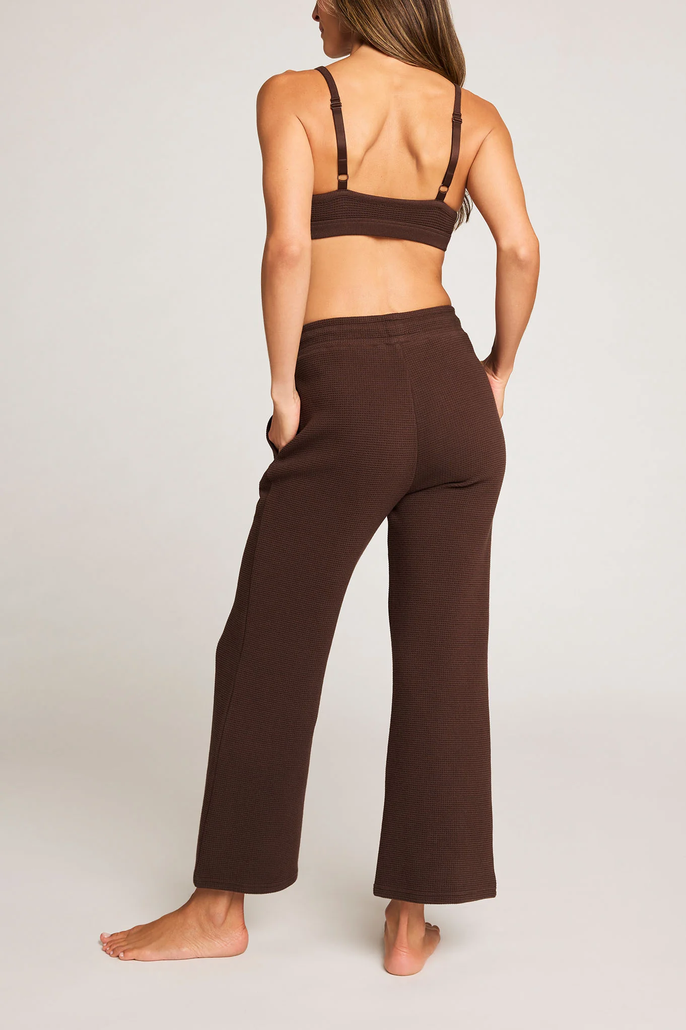 Waffle Knit Cropped Track Pant in Espresso - Image 3