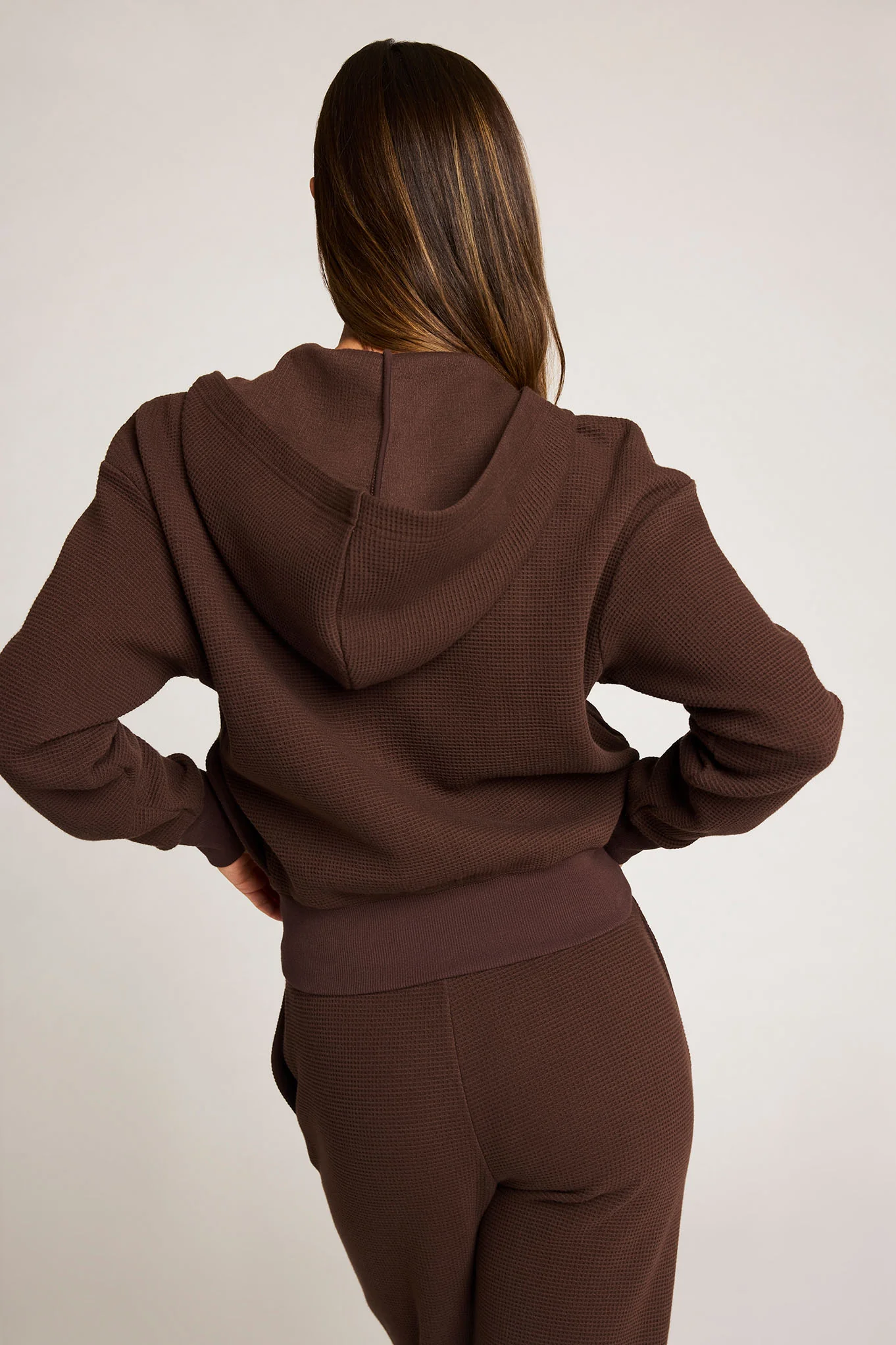 Waffle Knit Zip-Up Hoodie in Espresso - Image 5