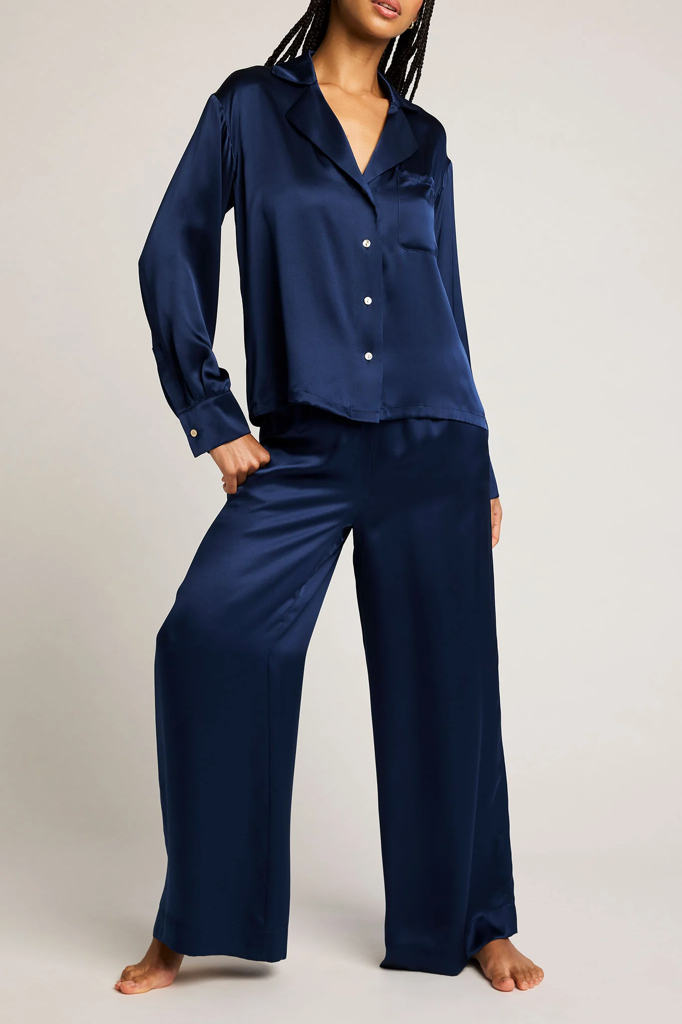 Eclipse Washable Silk Shirt in Navy - Image 2