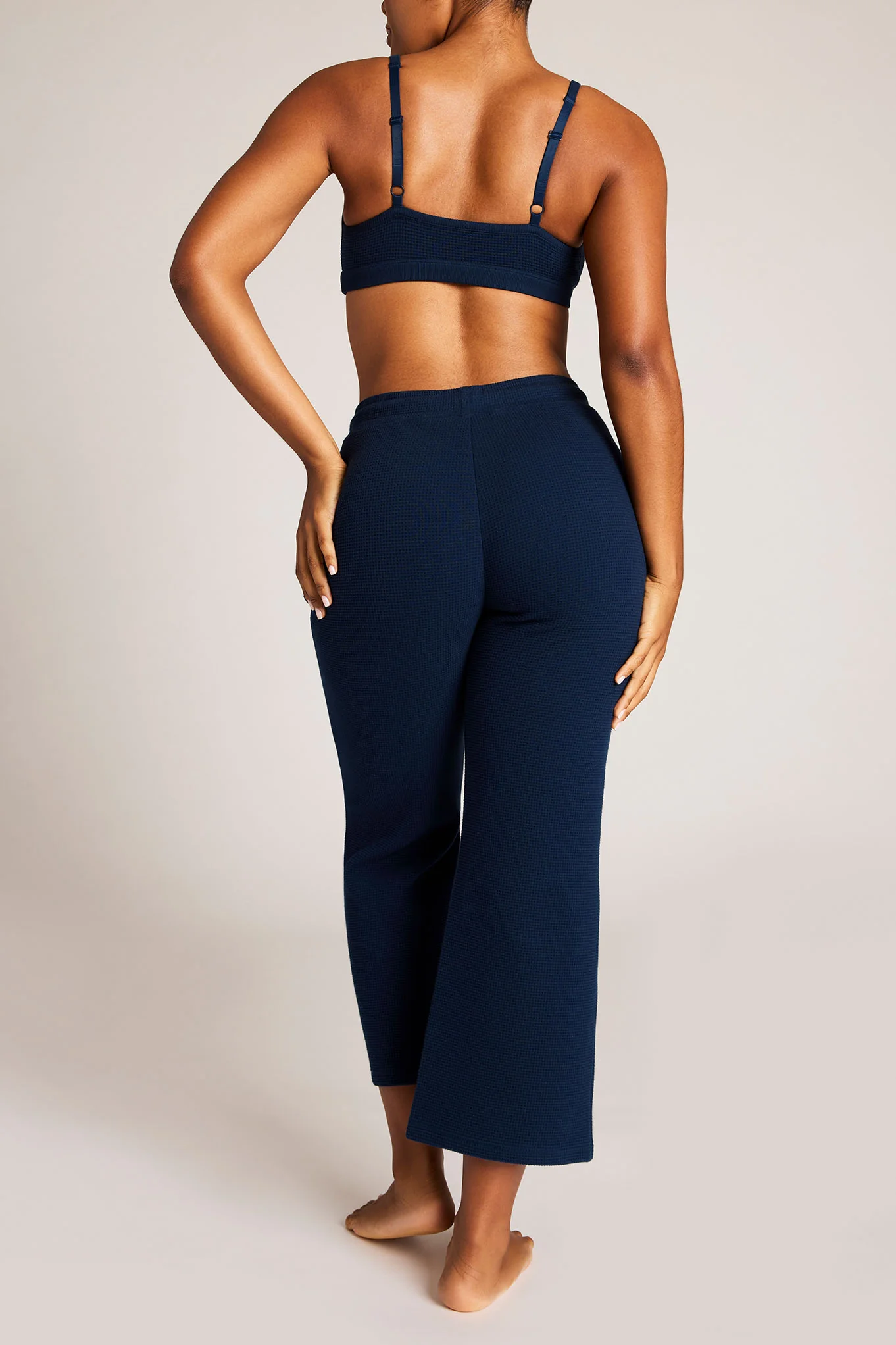 Waffle Knit Cropped Track Pant in Navy - Image 3