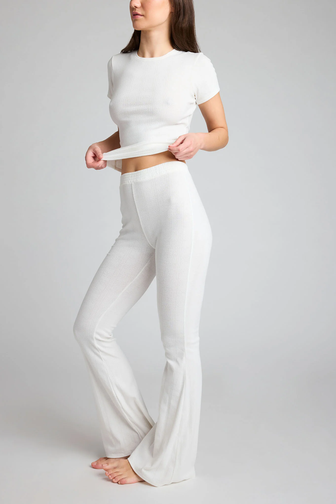 Pointelle Flare Pant in White - Image 3